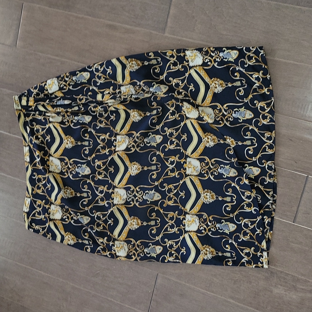 Vintage Print Silk Pencil Skirt SIZE 14